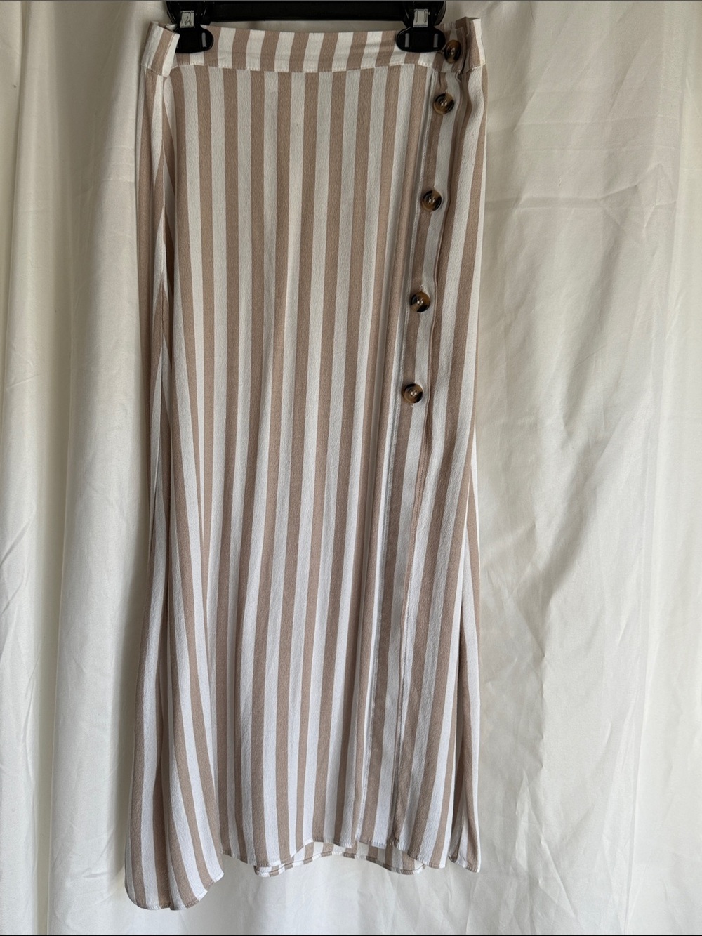 H&M Cream and Beige Vertical Stripe Maxi Skirt with Side Buttons